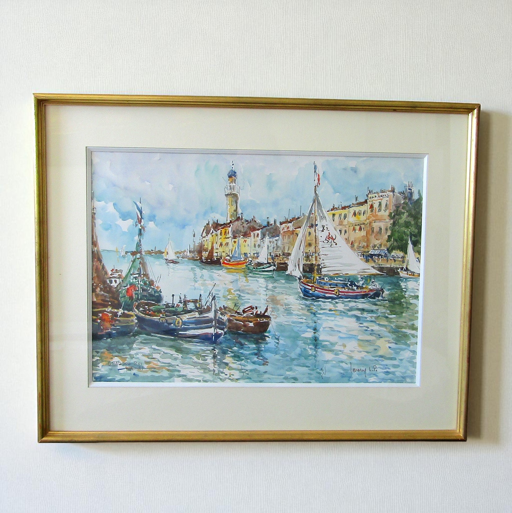 Robert L.P. LAVOINE (1916-1999). Aquarelle représentant le port du Grau au roi