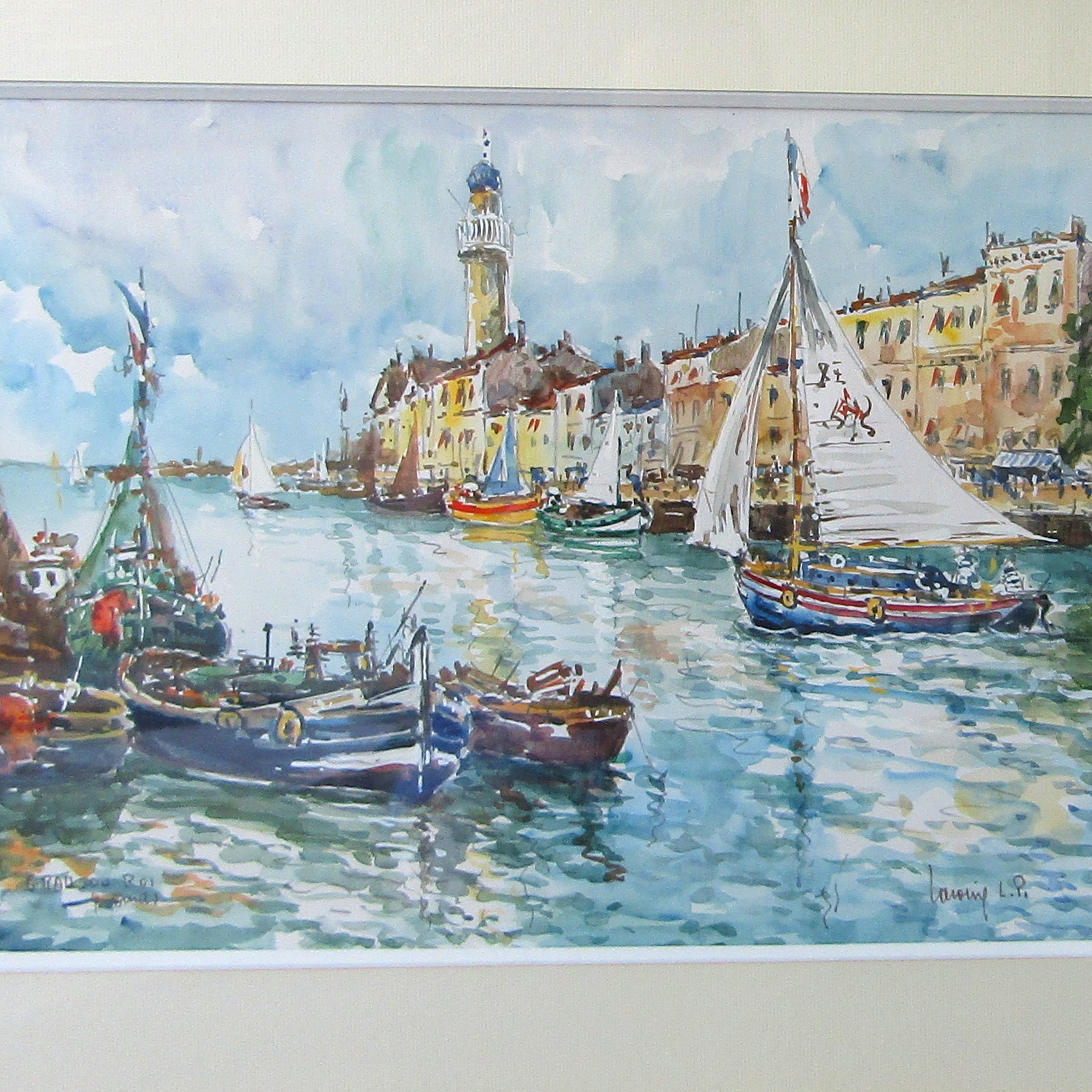 Robert L.P. LAVOINE (1916-1999). Aquarelle représentant le port du Grau au roi