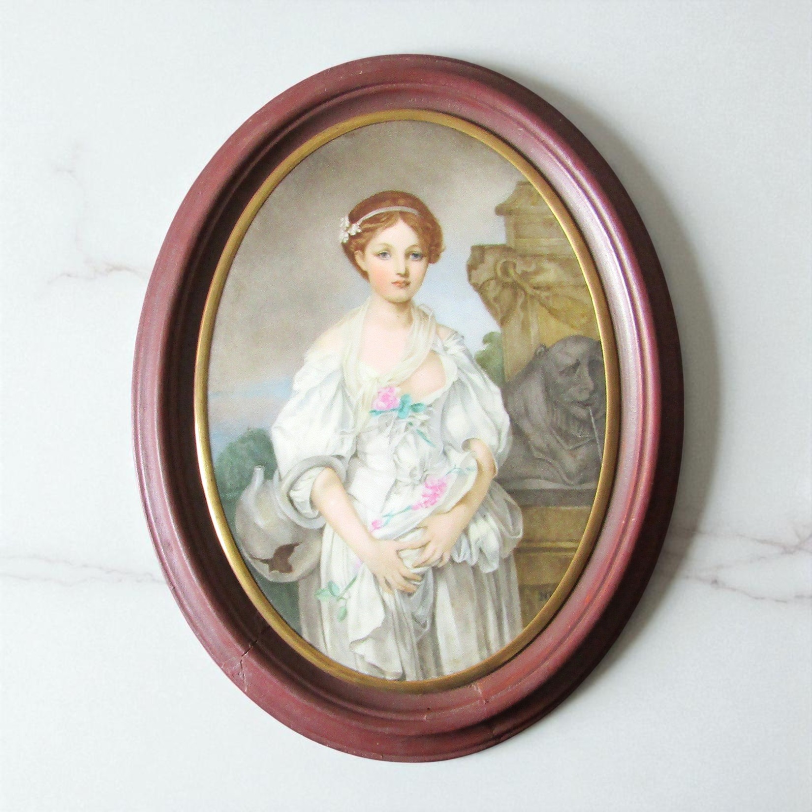 Paris ou Limoges. Plaque en porcelaine représentant La cruche cassée d\'après Greuze, XIX-XXe siècle