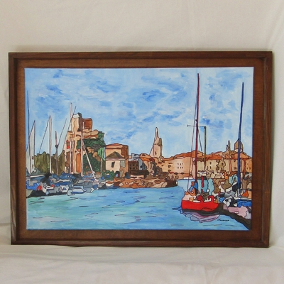 Joël FOUGMAN (1948). Acrylique représentant le Port de la Rochelle, XXe
