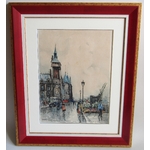 Frank-Will (1900-1951). Aquarelle et crayon noir représentant les Quais et La Conciergerie, XXe siècle