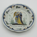 Nevers. Assiette en faïence décor patronymique portant linscription R Françoisse Bouilli 1809
