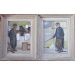 Georges TOURNON (1895-1961). Pastels Homme à la canne et Vendeur d'estampes, XXe siècle