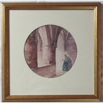 Ecole française. Aquarelle encadrée Vue du cloitre, XXe siècle