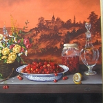 Christian SERRURIER (1947-). Huile sur toile Un été gourmand, XXe siècle
