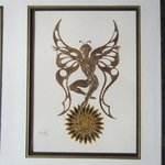 Chantal WOLKOFF. Composition sur papier représentant deux personnages ailés, XXe