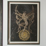 Chantal WOLKOFF. Composition sur papier représentant deux personnages ailés, XXe