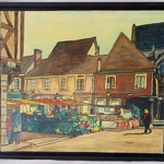 Joël FOUGMAN (1948). Acrylique représentant le Marché à Nogent-le-Roi, XXe