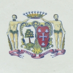 Gien. Assiette en faïence à décor aux armes des familles Le Vassor de la Touche et du Dresnay, XIXe siècle