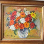 Germaine FRANCOZ (1902–1973). Savoie. Huile sur toile bouquet de fleurs