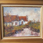 Germaine FRANCOZ (1902–1973). Savoie. Huile sur toile maison au bord de la mare