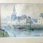 Paul Bernet (1888-1979). Aquarelle représentant le port du Croisic et Notre-Dame de Pitié, XXe siècle
