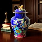 Émaux de Longwy. Boite à thé chinoise en faïence décor doiseaux, XXe siècle