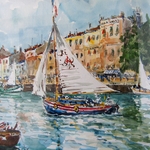 Robert L.P. LAVOINE (1916-1999). Aquarelle représentant le port du Grau au roi