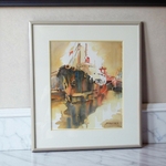 Jean-François Dornier (-2008). Aquarelle marine En bout de quai, XXe siècle