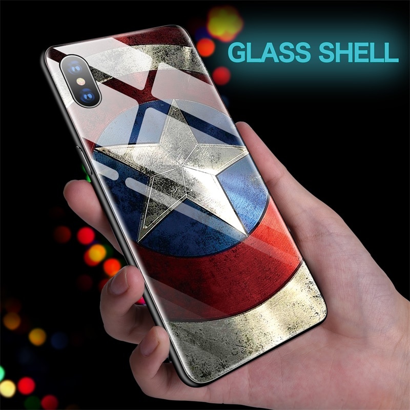 Captain-Marvel-Iron-Man-Captain-America-Verre-T-l-phone-tui-pour-iphone-XSmax-XR-XS