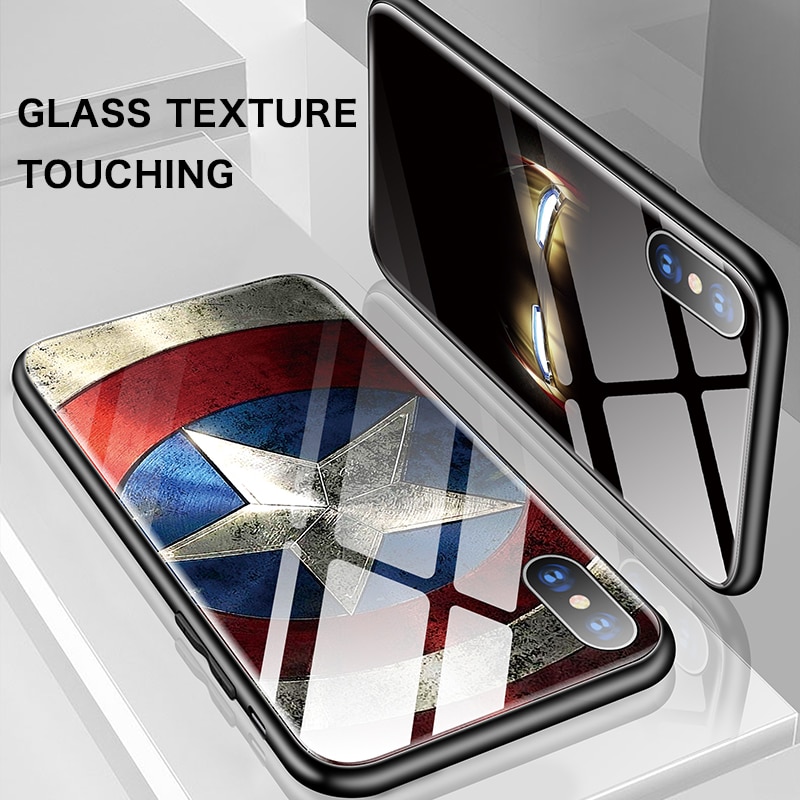 Captain-Marvel-Iron-Man-Captain-America-Verre-T-l-phone-tui-pour-iphone-XSmax-XR-XS
