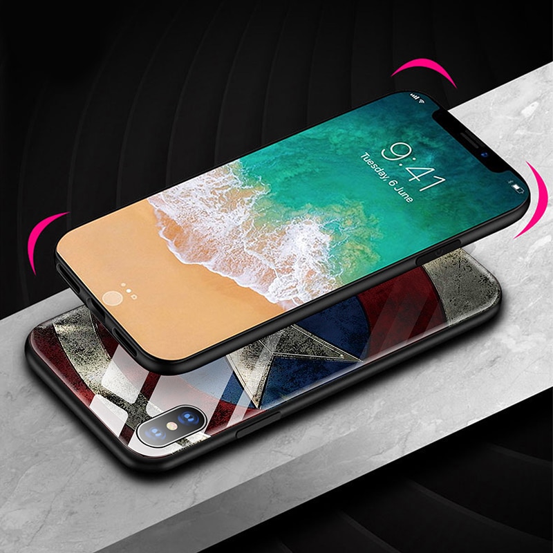 Captain-Marvel-Iron-Man-Captain-America-Verre-T-l-phone-tui-pour-iphone-XSmax-XR-XS