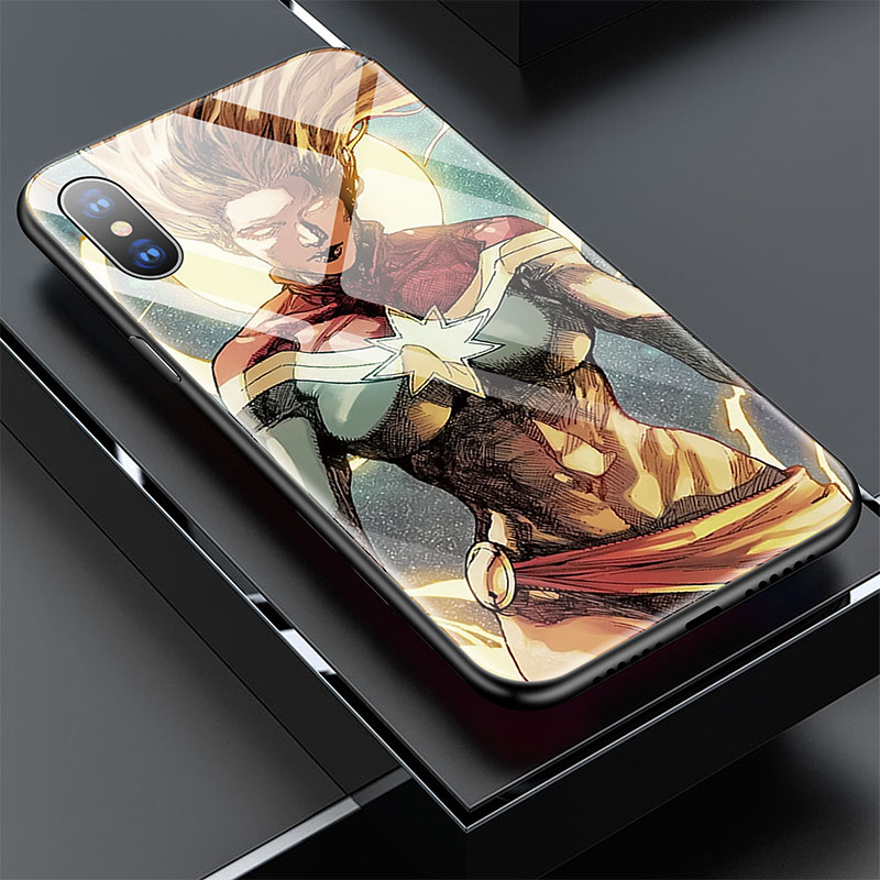 Captain-Marvel-Iron-Man-Captain-America-Verre-T-l-phone-tui-pour-iphone-XSmax-XR-XS