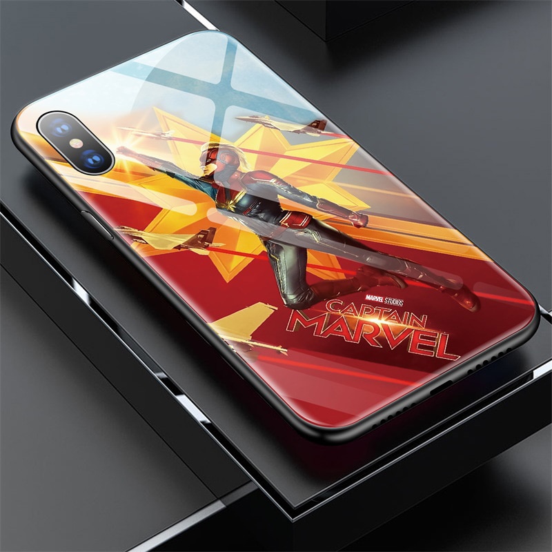 Captain-Marvel-Iron-Man-Captain-America-Verre-T-l-phone-tui-pour-iphone-XSmax-XR-XS