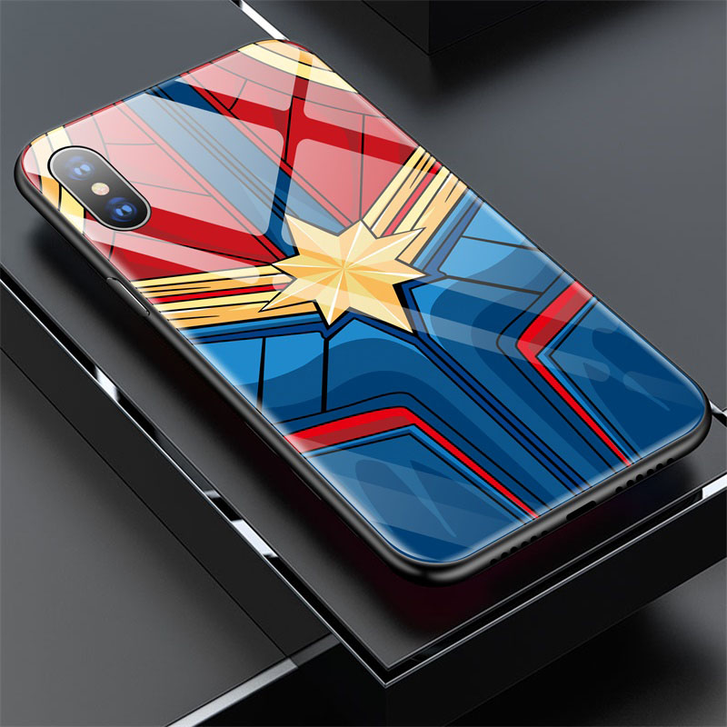 Captain-Marvel-Iron-Man-Captain-America-Verre-T-l-phone-tui-pour-iphone-XSmax-XR-XS