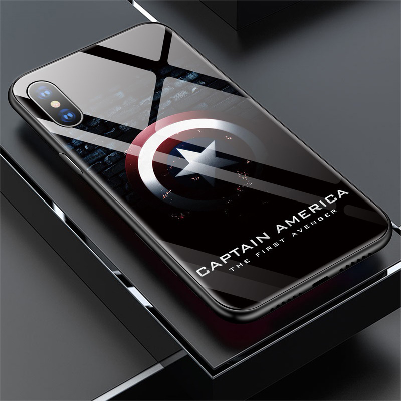 Captain-Marvel-Iron-Man-Captain-America-Verre-T-l-phone-tui-pour-iphone-XSmax-XR-XS