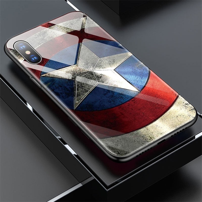 Captain-Marvel-Iron-Man-Captain-America-Verre-T-l-phone-tui-pour-iphone-XSmax-XR-XS