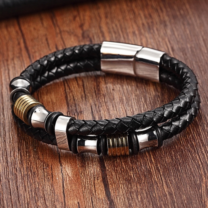 XQNI-Bracelet-en-cuir-v-ritable-Double-couche-19-21-23-CM-couleur-or-argent-bijoux