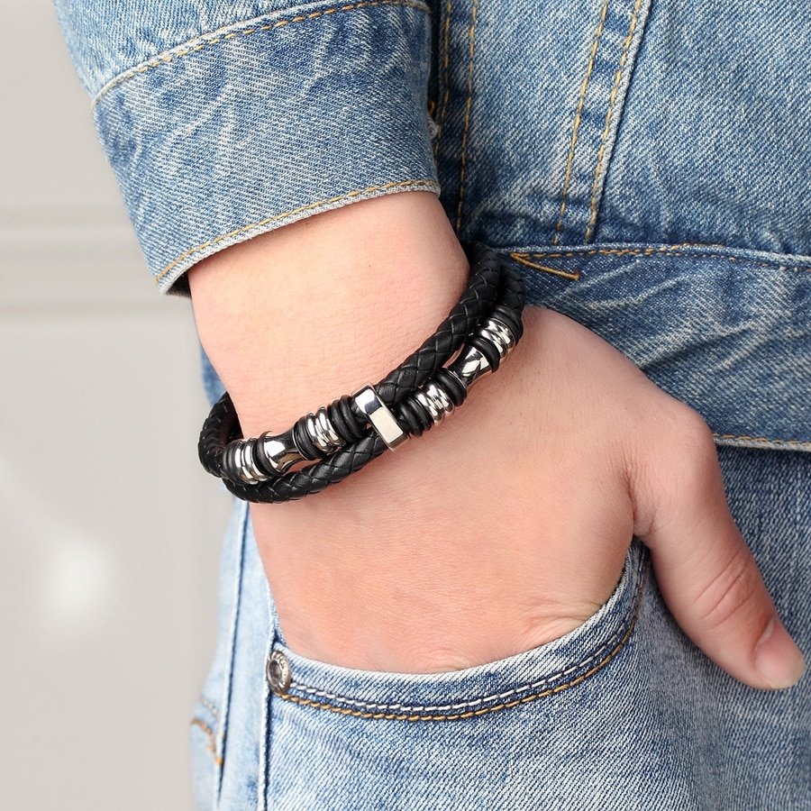 XQNI-Bracelet-en-cuir-v-ritable-Double-couche-19-21-23-CM-couleur-or-argent-bijoux