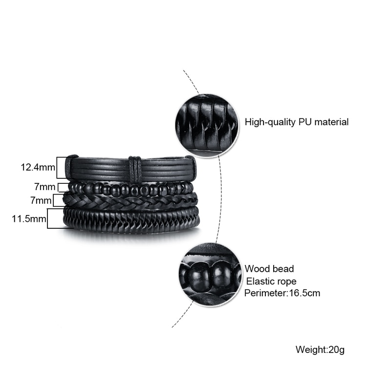 Vnox-4-pi-ces-ensemble-Bracelets-noirs-pour-hommes-bracelet-r-glable-longueur-boh-me-vacances