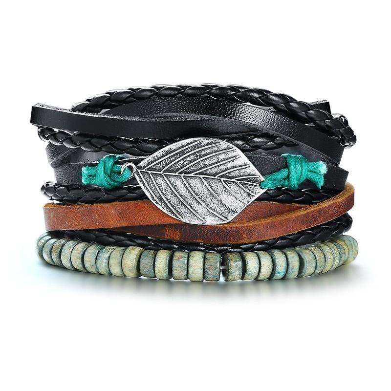 Vnox-4-pi-ces-ensemble-Bracelets-noirs-pour-hommes-bracelet-r-glable-longueur-boh-me-vacances