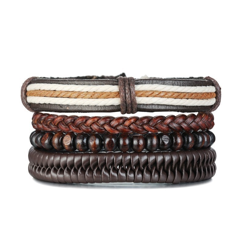 Vnox-4-pi-ces-ensemble-Bracelets-noirs-pour-hommes-bracelet-r-glable-longueur-boh-me-vacances