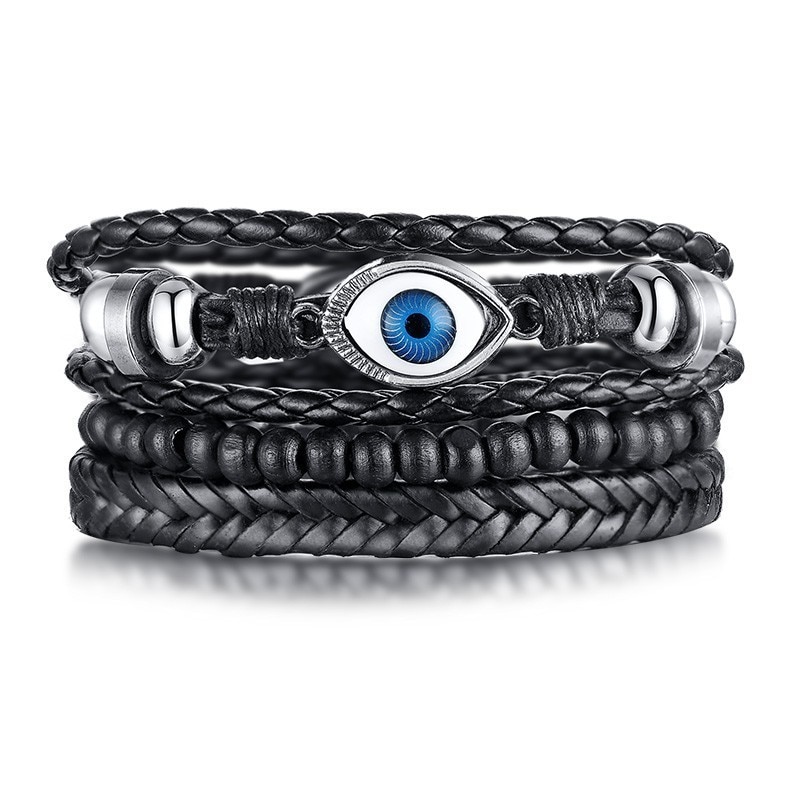 Vnox-4-pi-ces-ensemble-Bracelets-noirs-pour-hommes-bracelet-r-glable-longueur-boh-me-vacances