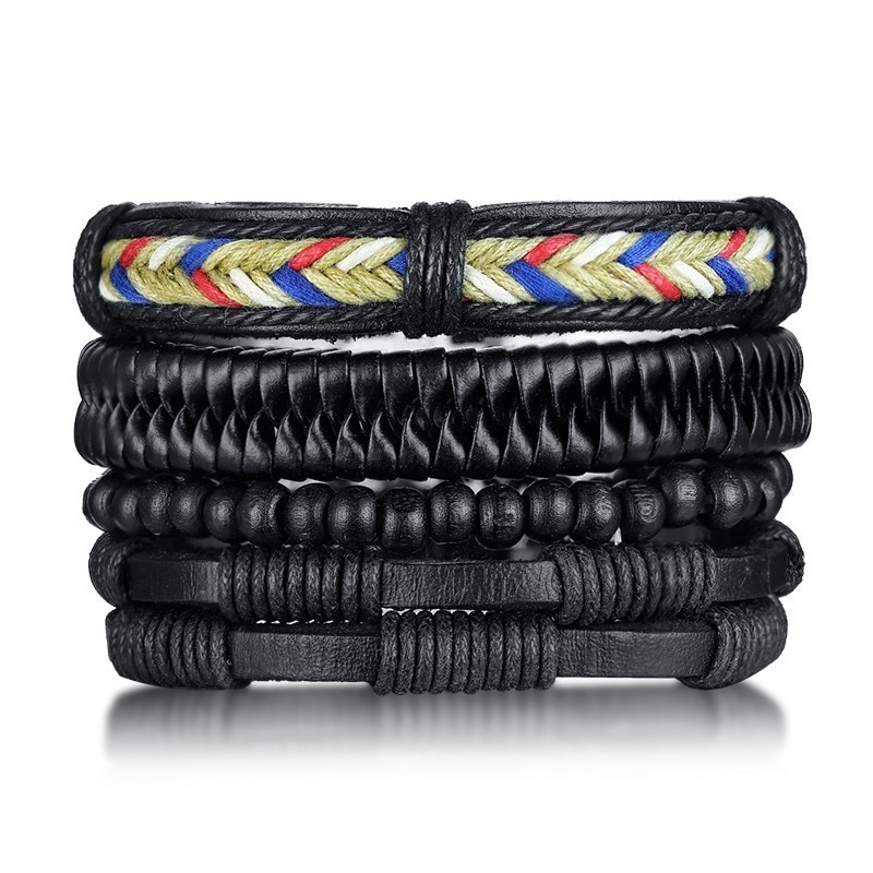 Vnox-4-pi-ces-ensemble-Bracelets-noirs-pour-hommes-bracelet-r-glable-longueur-boh-me-vacances