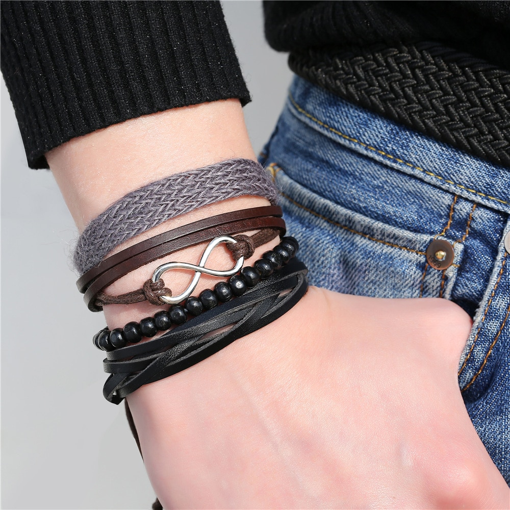 Si-moi-mode-multicouches-hommes-Bracelets-en-cuir-perl-ensemble-Vintage-gravure-espoir-infini-tress-Bracelets