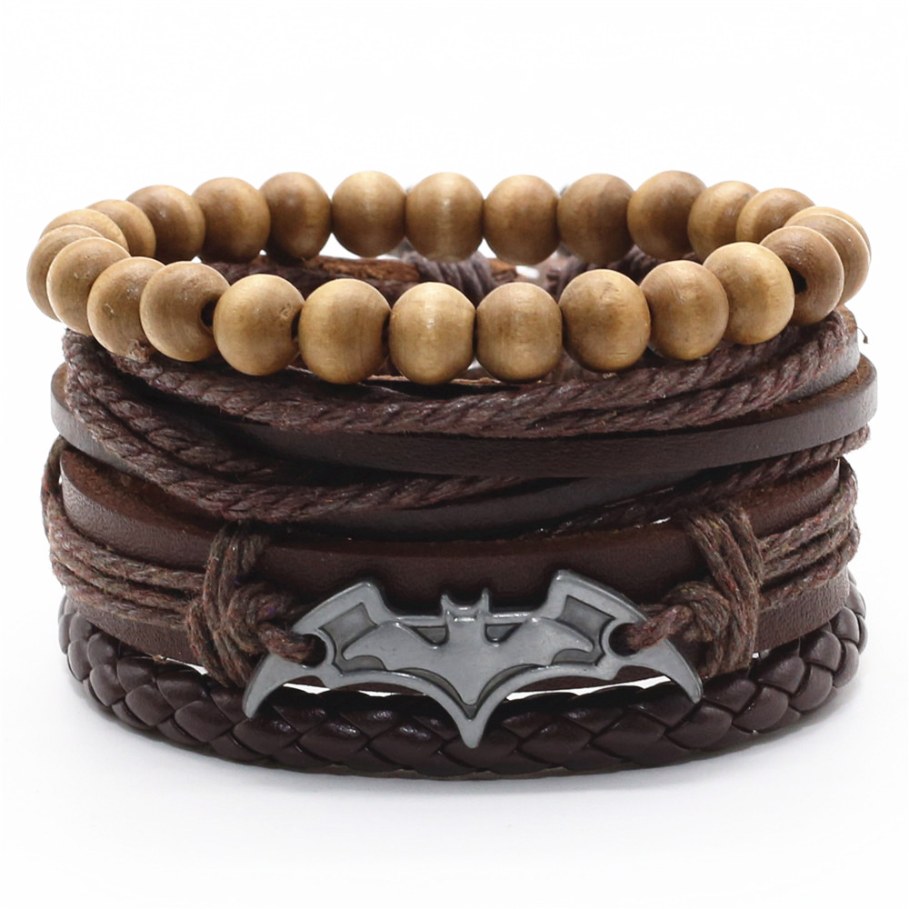 Nouveau-la-mode-4-pi-ces-ensemble-tiss-Punk-Vintage-plume-Superman-Bat-charme-en-cuir