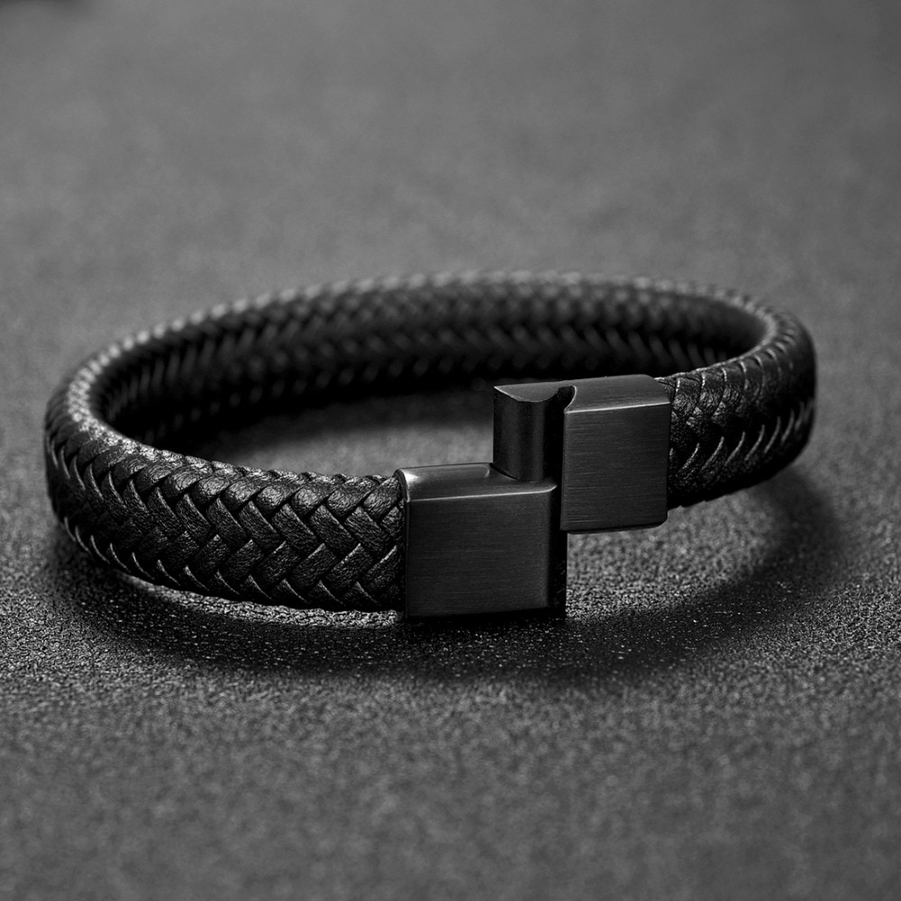 Jiayiqi-Punk-hommes-bijoux-noir-marron-tress-Bracelet-en-cuir-acier-inoxydable-fermoir-magn-tique-mode