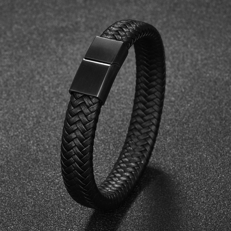 Jiayiqi-Punk-hommes-bijoux-noir-marron-tress-Bracelet-en-cuir-acier-inoxydable-fermoir-magn-tique-mode