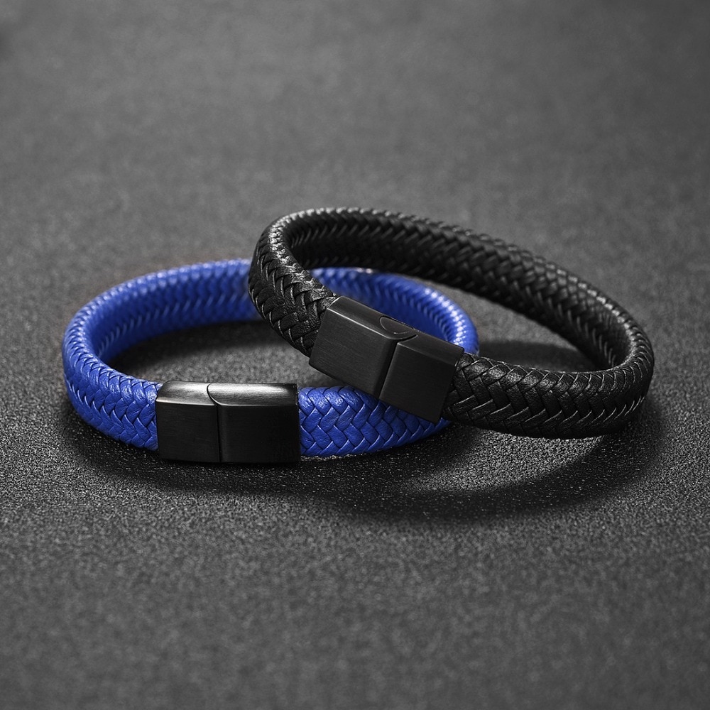 Jiayiqi-Punk-hommes-bijoux-noir-marron-tress-Bracelet-en-cuir-acier-inoxydable-fermoir-magn-tique-mode