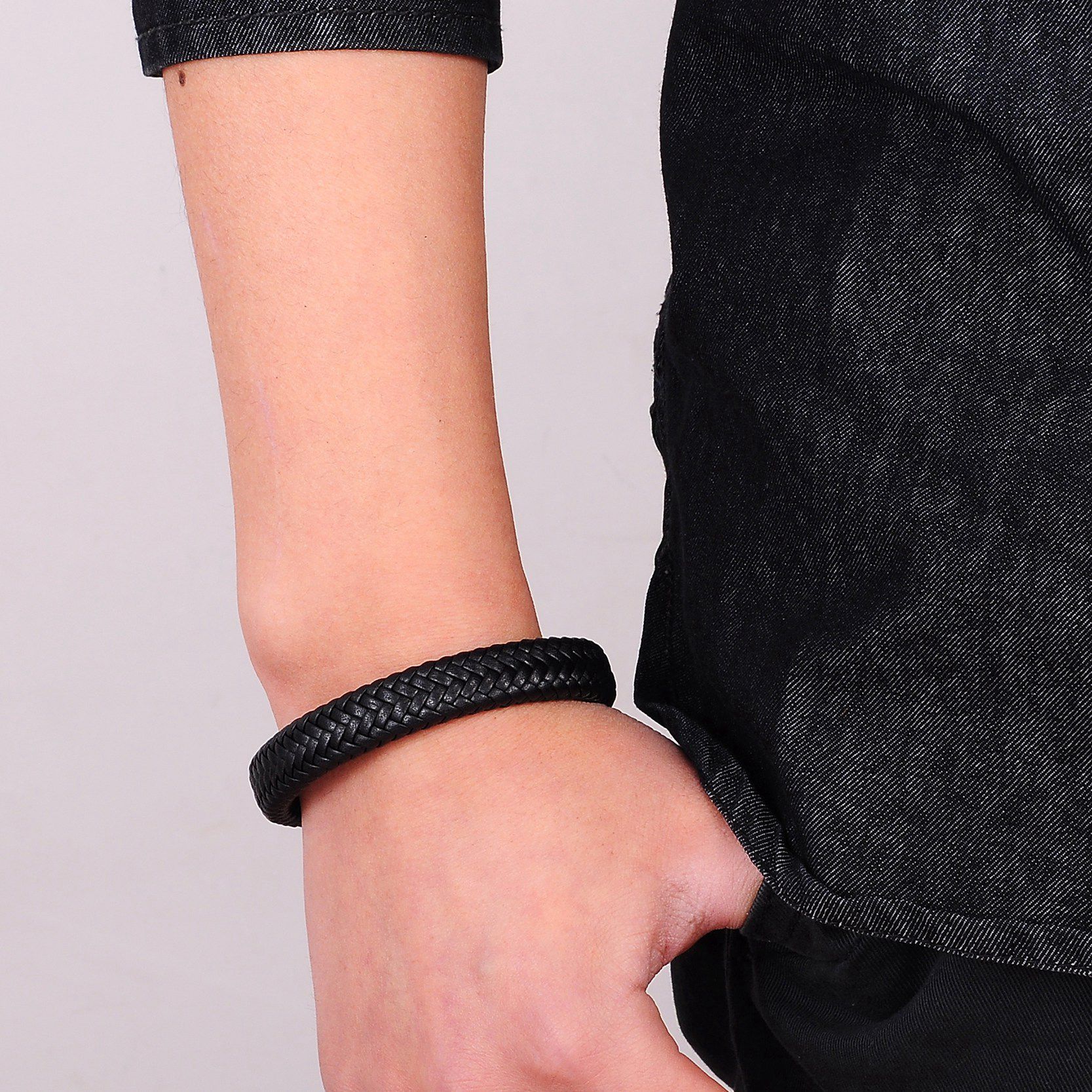 Jiayiqi-Punk-hommes-bijoux-noir-marron-tress-Bracelet-en-cuir-acier-inoxydable-fermoir-magn-tique-mode