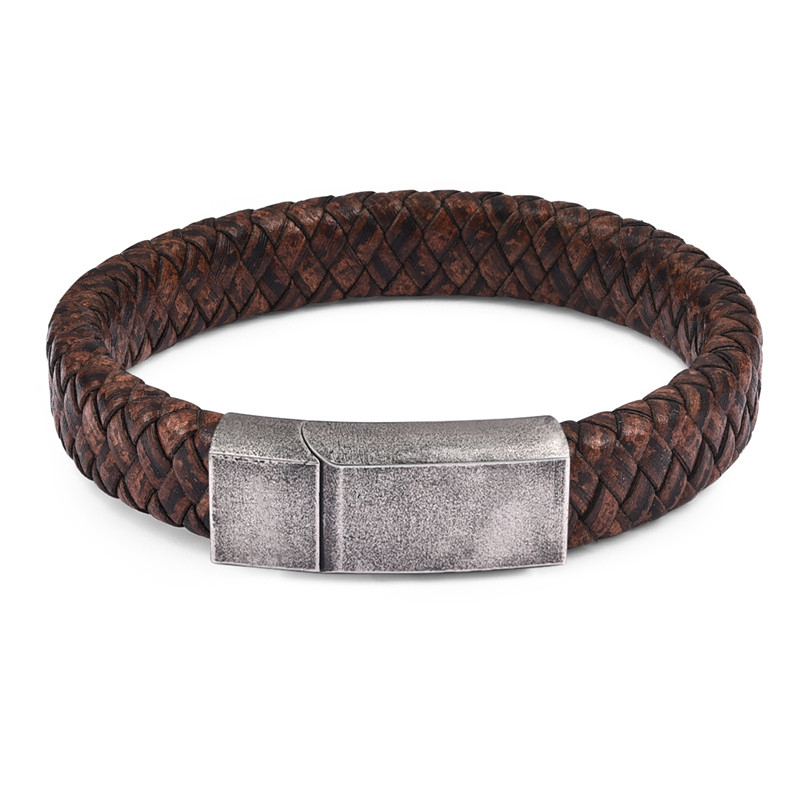 Jiayiqi-Punk-hommes-bijoux-noir-marron-tress-Bracelet-en-cuir-acier-inoxydable-fermoir-magn-tique-mode