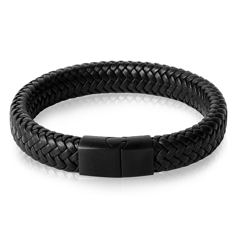 Jiayiqi-Punk-hommes-bijoux-noir-marron-tress-Bracelet-en-cuir-acier-inoxydable-fermoir-magn-tique-mode