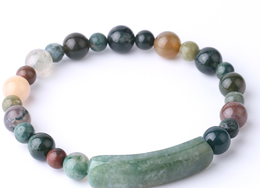CSJA-6mm-8mm-mousse-Agates-Bracelet-pierres-naturelles-vert-Rectangle-perles-rondes-bracelets-pour-femme-lastique