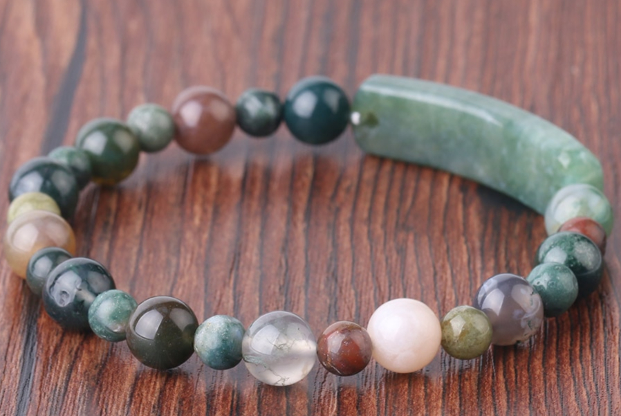 CSJA-6mm-8mm-mousse-Agates-Bracelet-pierres-naturelles-vert-Rectangle-perles-rondes-bracelets-pour-femme-lastique