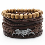 Nouveau-la-mode-4-pi-ces-ensemble-tiss-Punk-Vintage-plume-Superman-Bat-charme-en-cuir