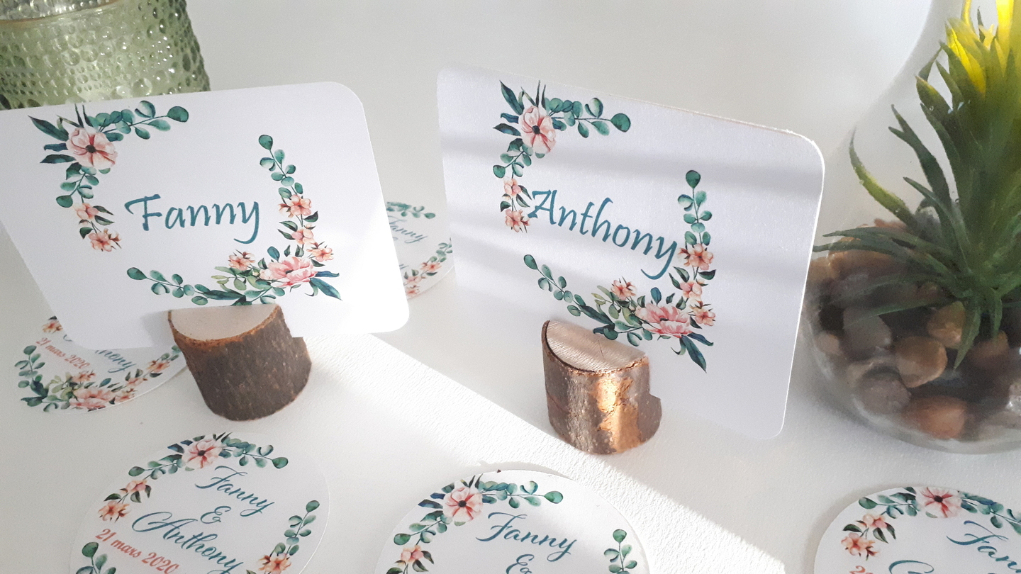 Marque place en bois avec étiquette personnalisée Tous les produits