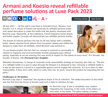 KOESIO PARFUMS et ARMANI : Flacons rechargeables