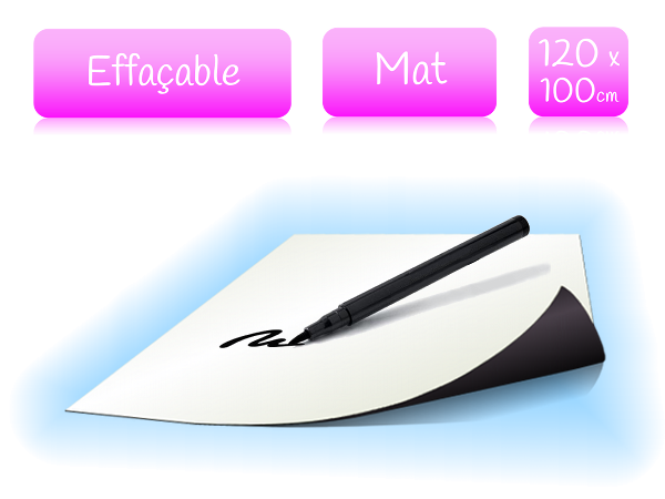 Feuille magnétique effaçable - blanc mat - largeur 120cm - vendu au mètre