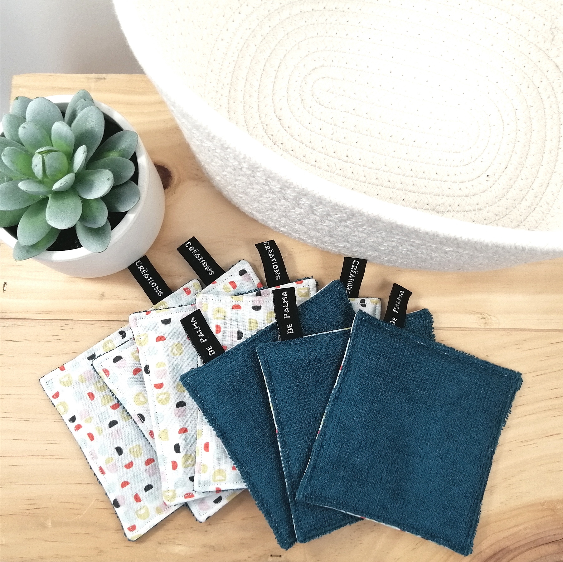 Semainier lingettes imprimé géométrique endroit et coton bleu envers n°4