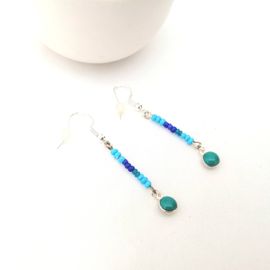 Boucles doreilles pendantes sur ton bleuté (5)
